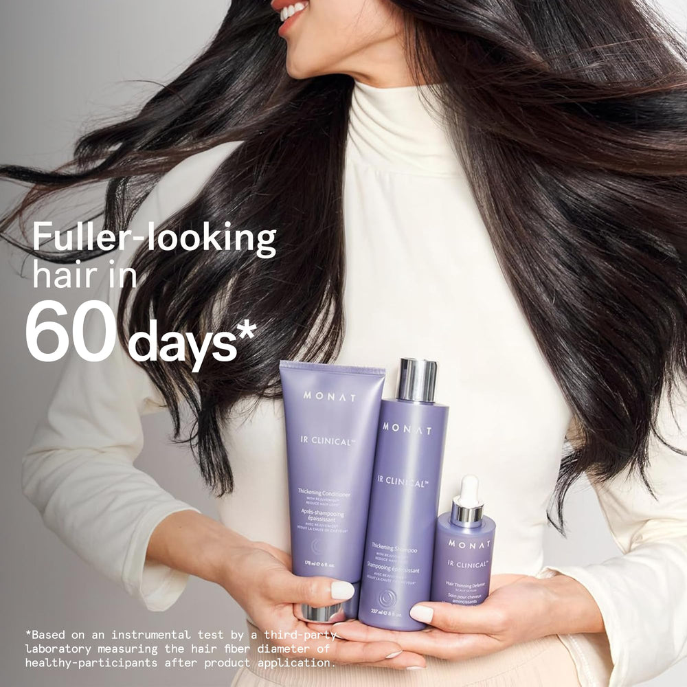 MONAT close-up of hair fibers showing improved texture and thickness benefit