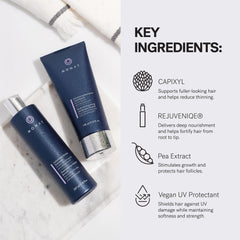 MONAT label close-up highlighting REJUVENIQE, biotin and pea extract
