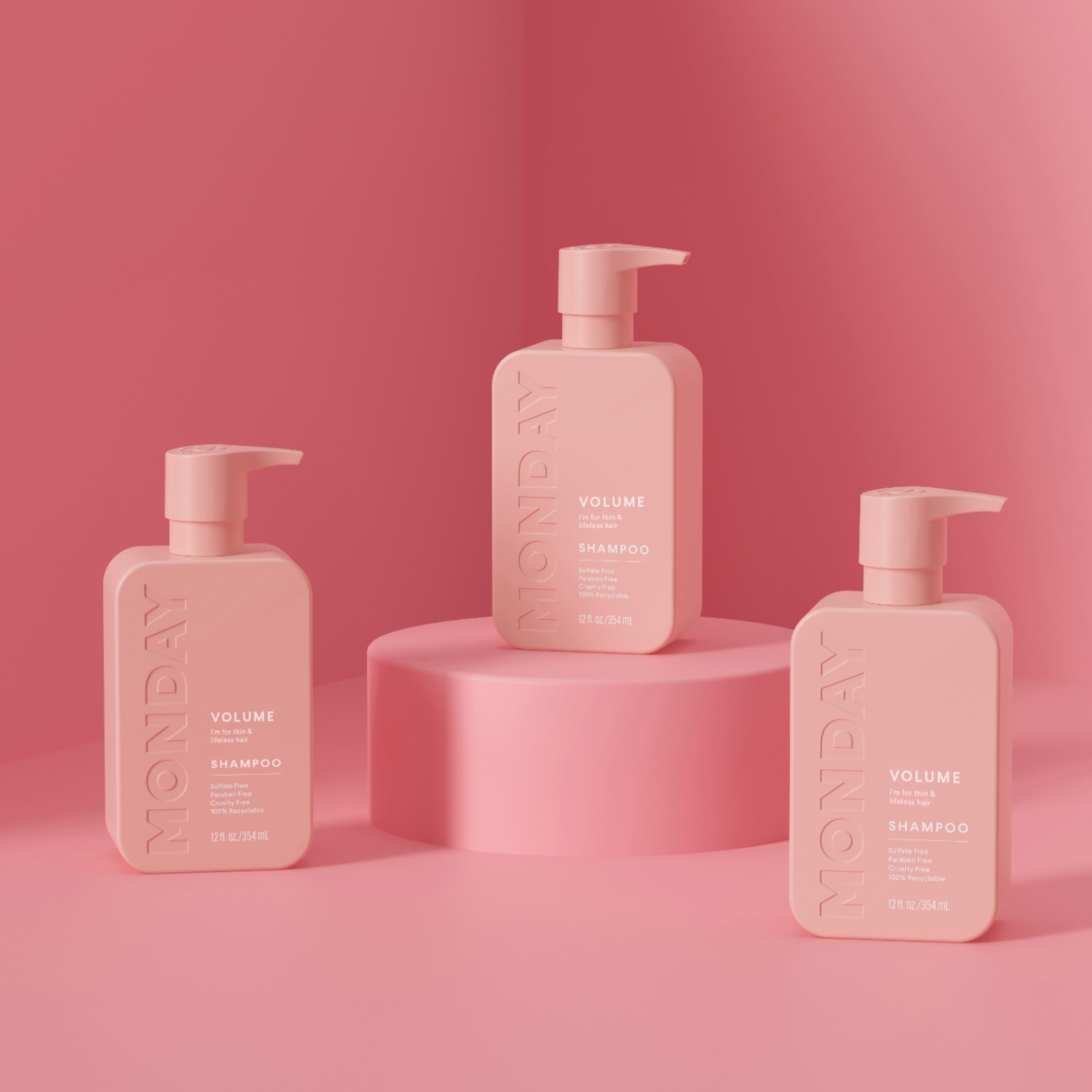 MONDAY HAIRCARE bottle recyclable symbol promoting eco friendly packaging benefit