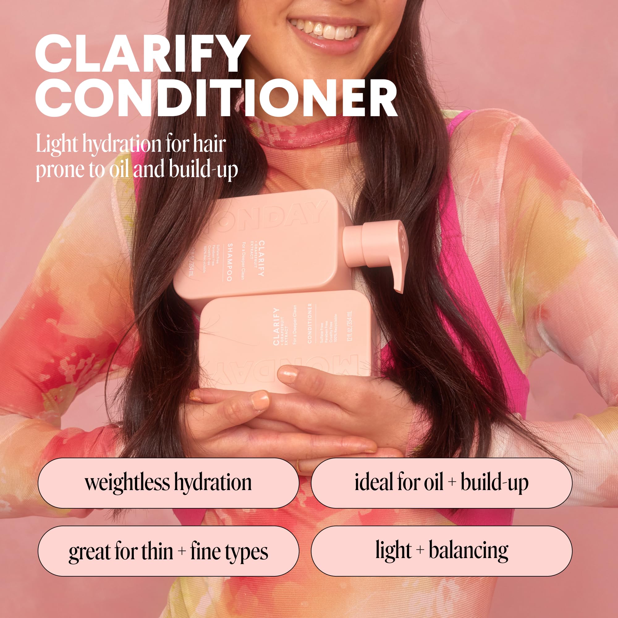 MONDAY HAIRCARE clarify open cap pouring conditioner to show creamy consistency and control