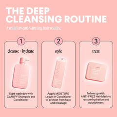 MONDAY HAIRCARE clarify recyclable bottle mark emphasizing eco-conscious packaging benefit