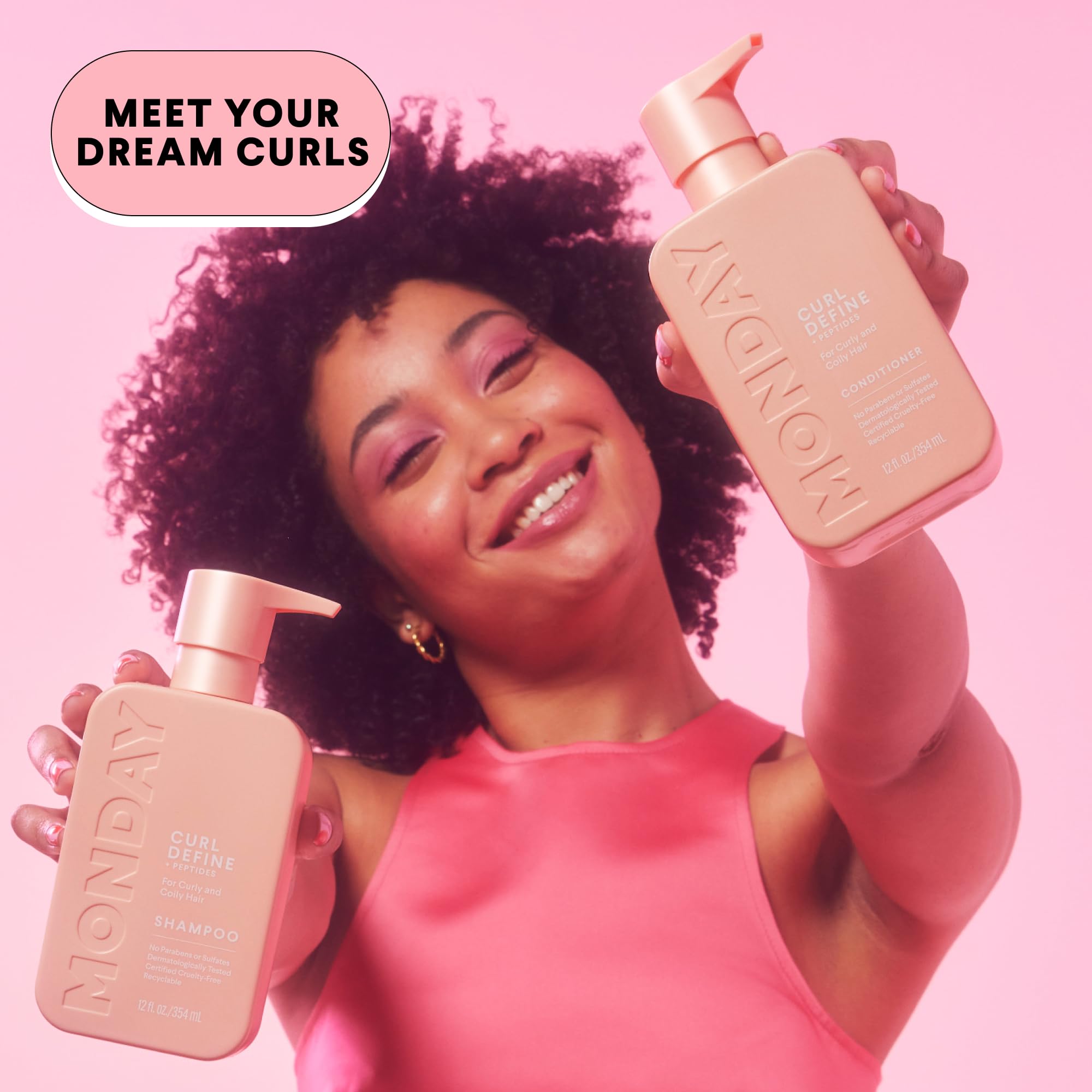 MONDAY HAIRCARE pump and cap detail for easy dispensing and mess-free use