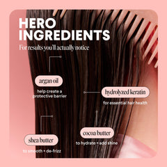 MONDAY HAIRCARE ingredients keratin argan and cocoa showing strengthening