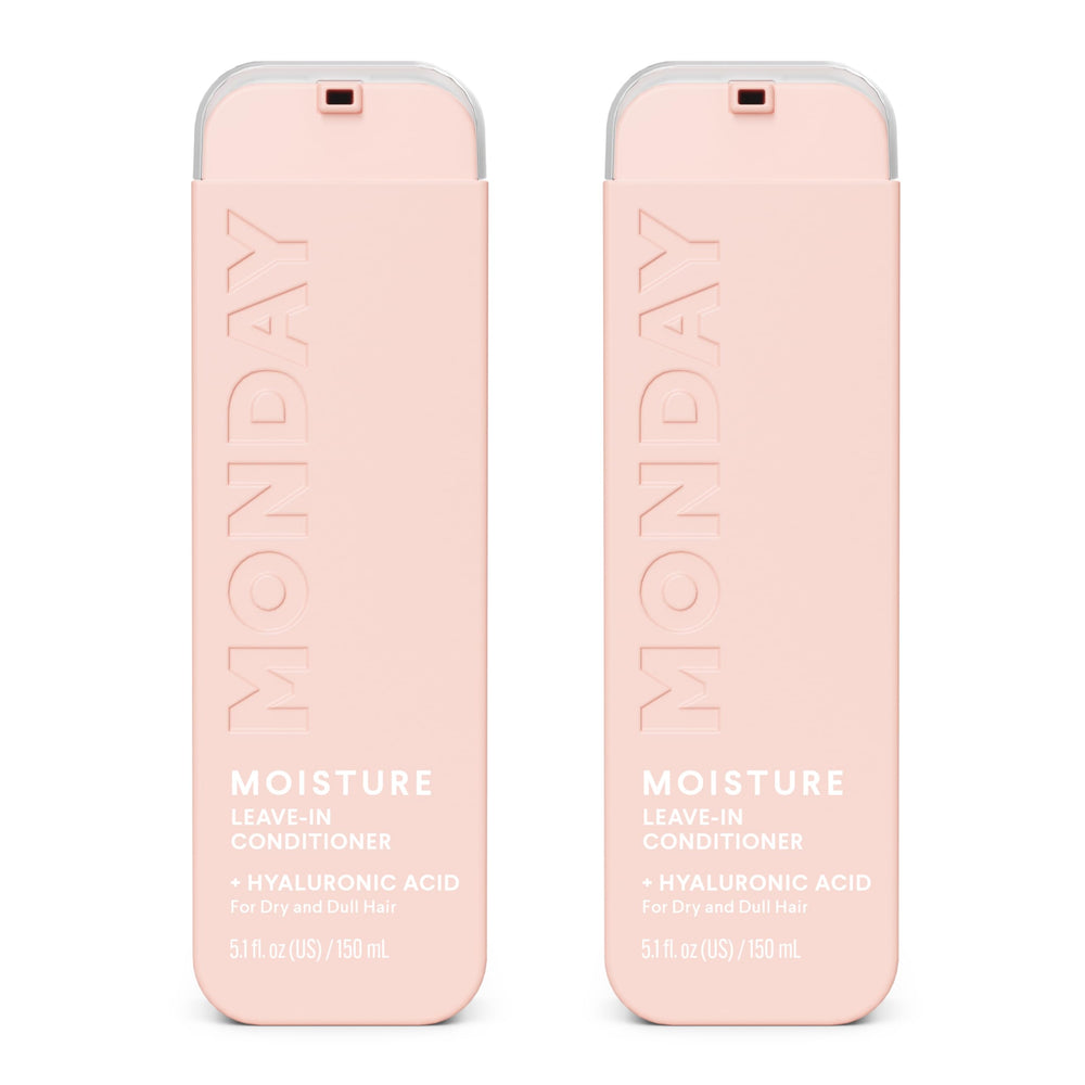 MONDAY HAIRCARE front packaging shows dual 5 oz bottles and benefits
