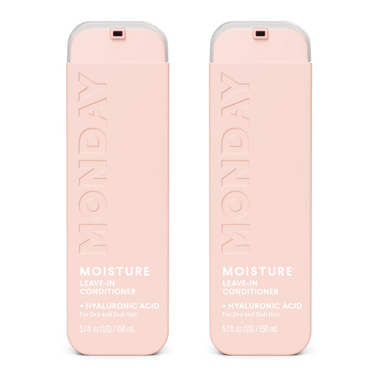 MONDAY HAIRCARE front packaging shows dual 5 oz bottles and benefits