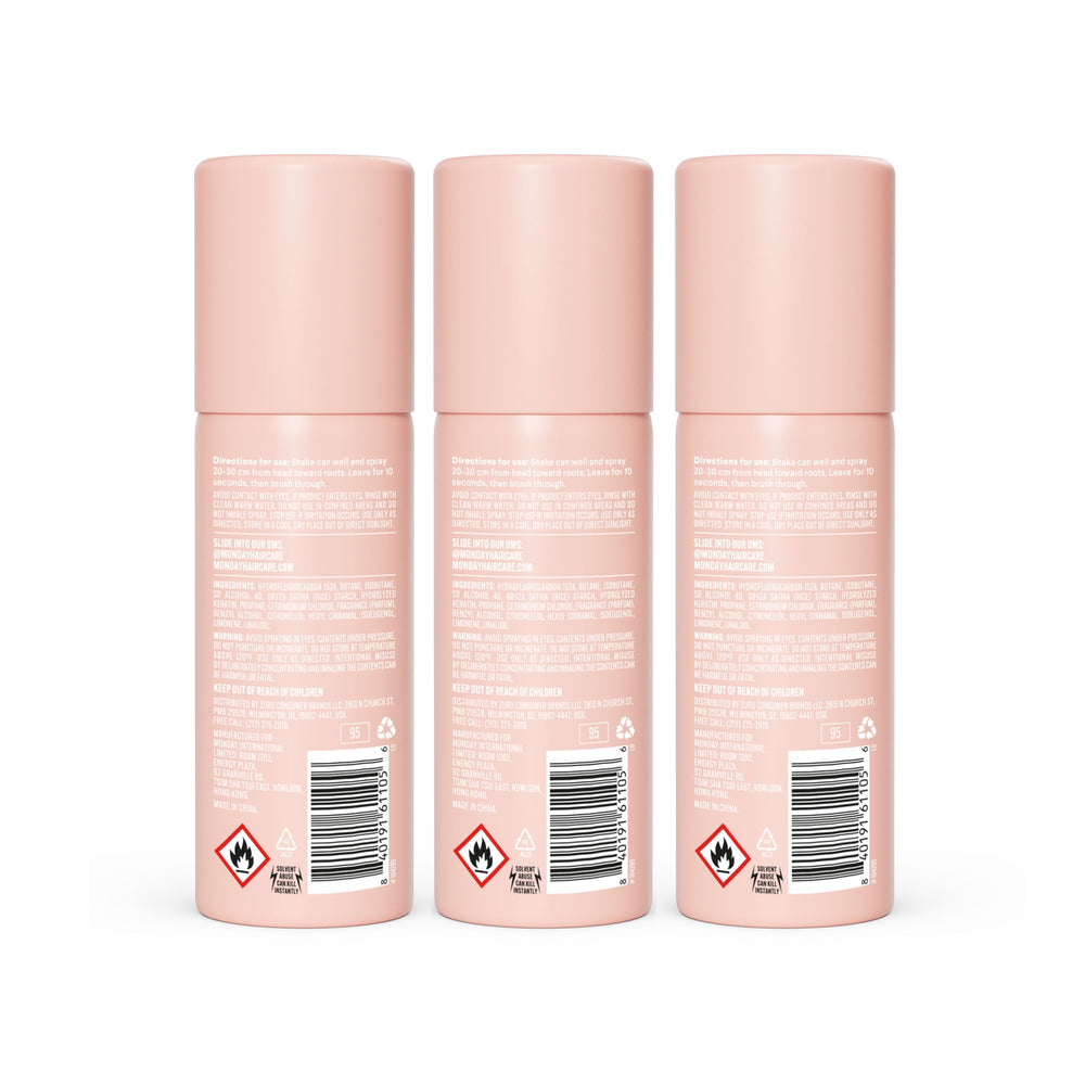 MONDAY HAIRCARE model applying dry shampoo for quick styling benefit