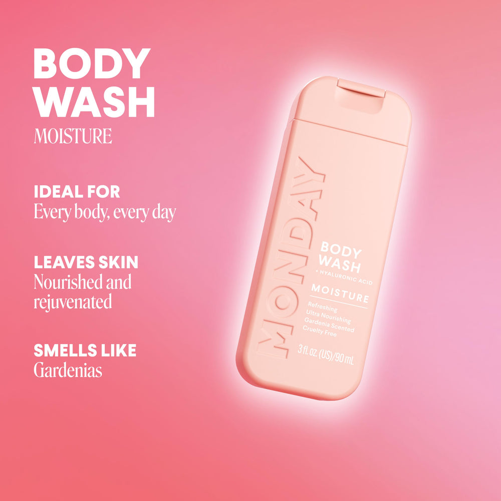 MONDAY HAIRCARE close-up of bottle texture and label highlighting key hydrating ingredients