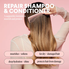 MONDAY HAIRCARE shampoo pump close-up highlighting gentle cleansing benefit