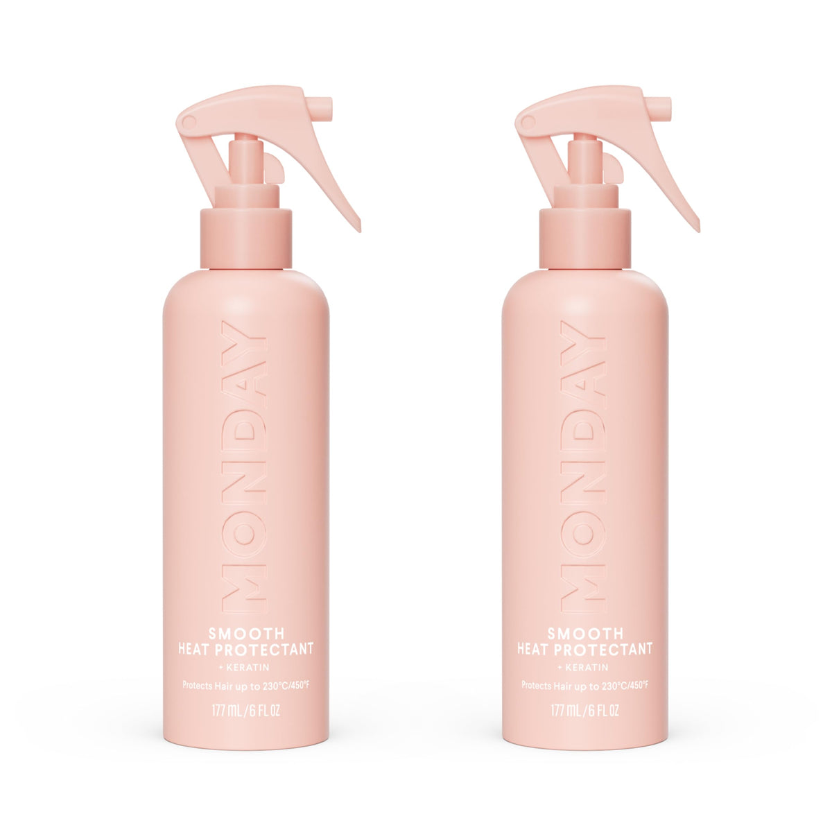 MONDAY HAIRCARE front packaging showing dual 6 oz heat protectants for convenience
