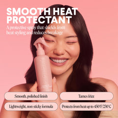 MONDAY HAIRCARE spray closeup demonstrating fine mist for even heat protection