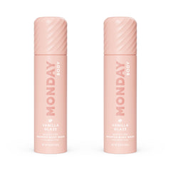 MONDAY HAIRCARE front bottle showing Vanilla Glaze and benefits