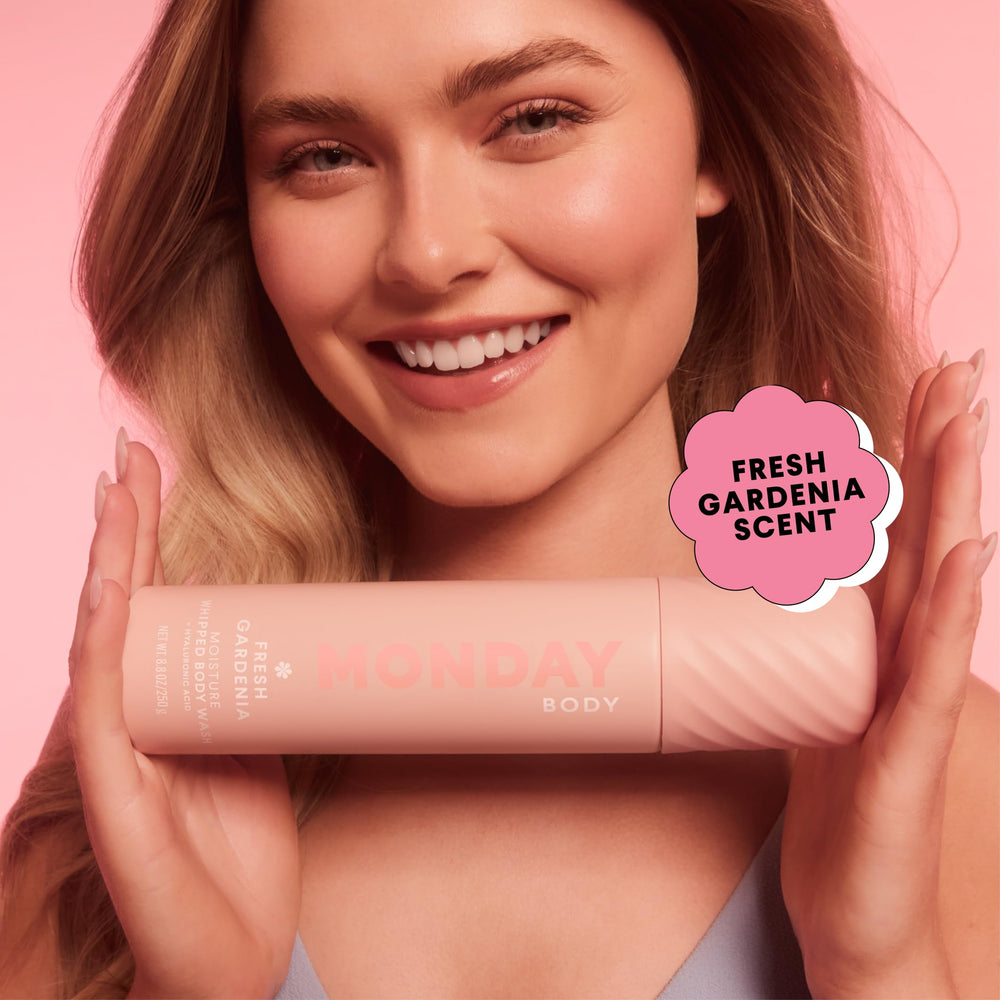 MONDAY HAIRCARE label close-up showing PETA and Leaping Bunny certification
