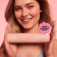 MONDAY HAIRCARE label close-up showing PETA and Leaping Bunny certification