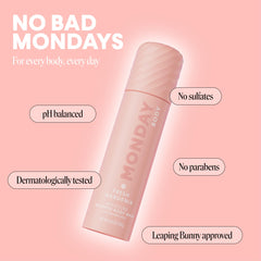 MONDAY HAIRCARE bottle held in hand illustrates 8.8 oz scale