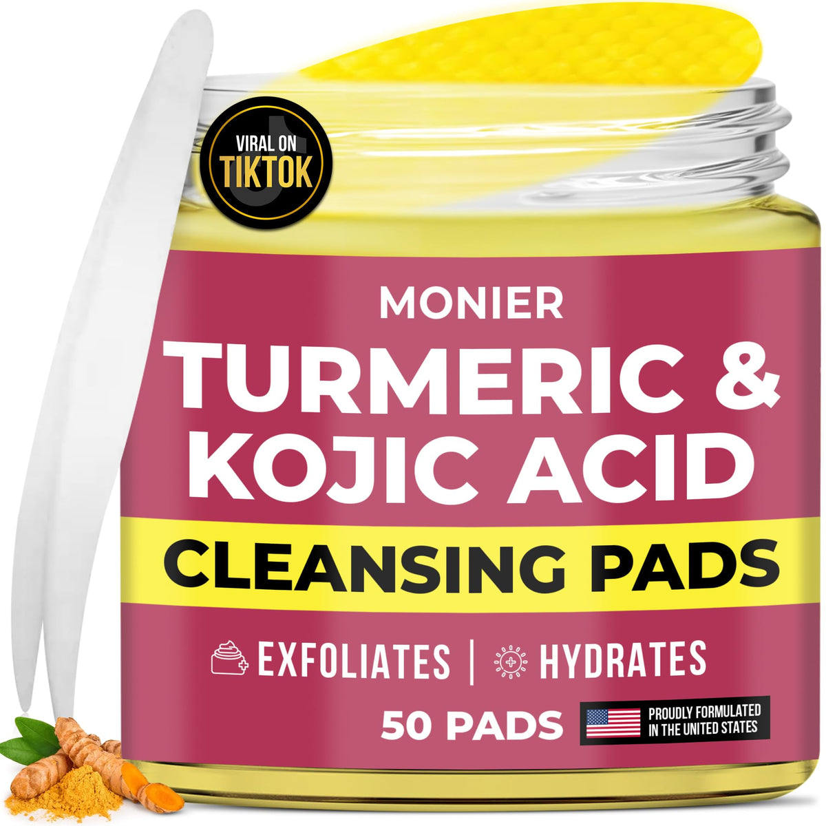 MONIER front packaging of turmeric kojic pads showing brand and benefits