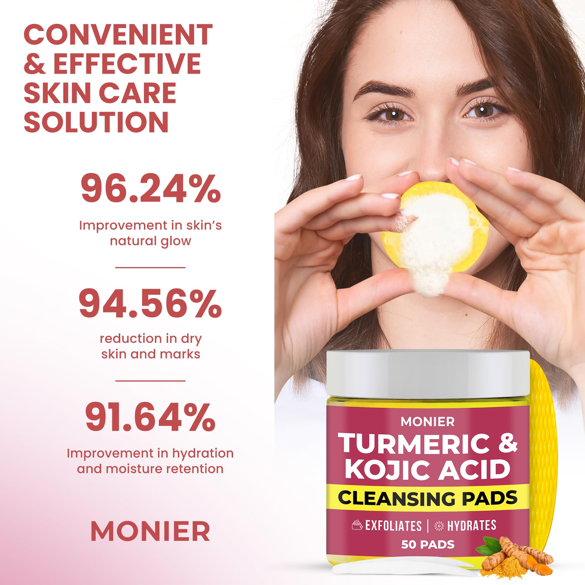 MONIER close-up texture of a pad saturated with turmeric serum for gentle exfoliation