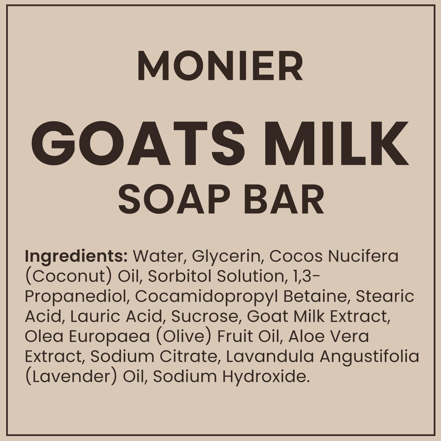 MONIER soap label and ingredient list showing natural formulation clarity