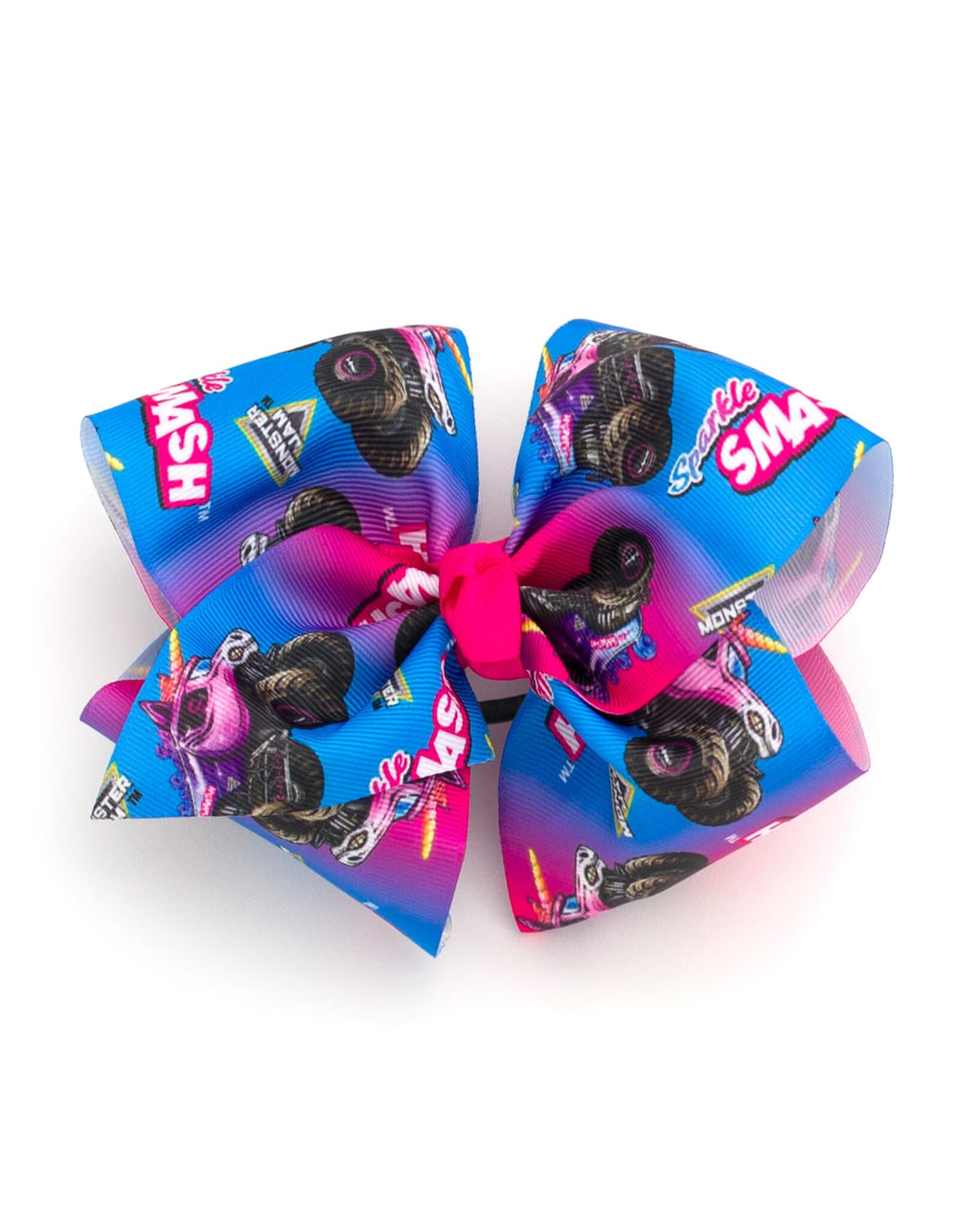 Monster Jam Sparkle Smash front view showing pink blue bow and cute design