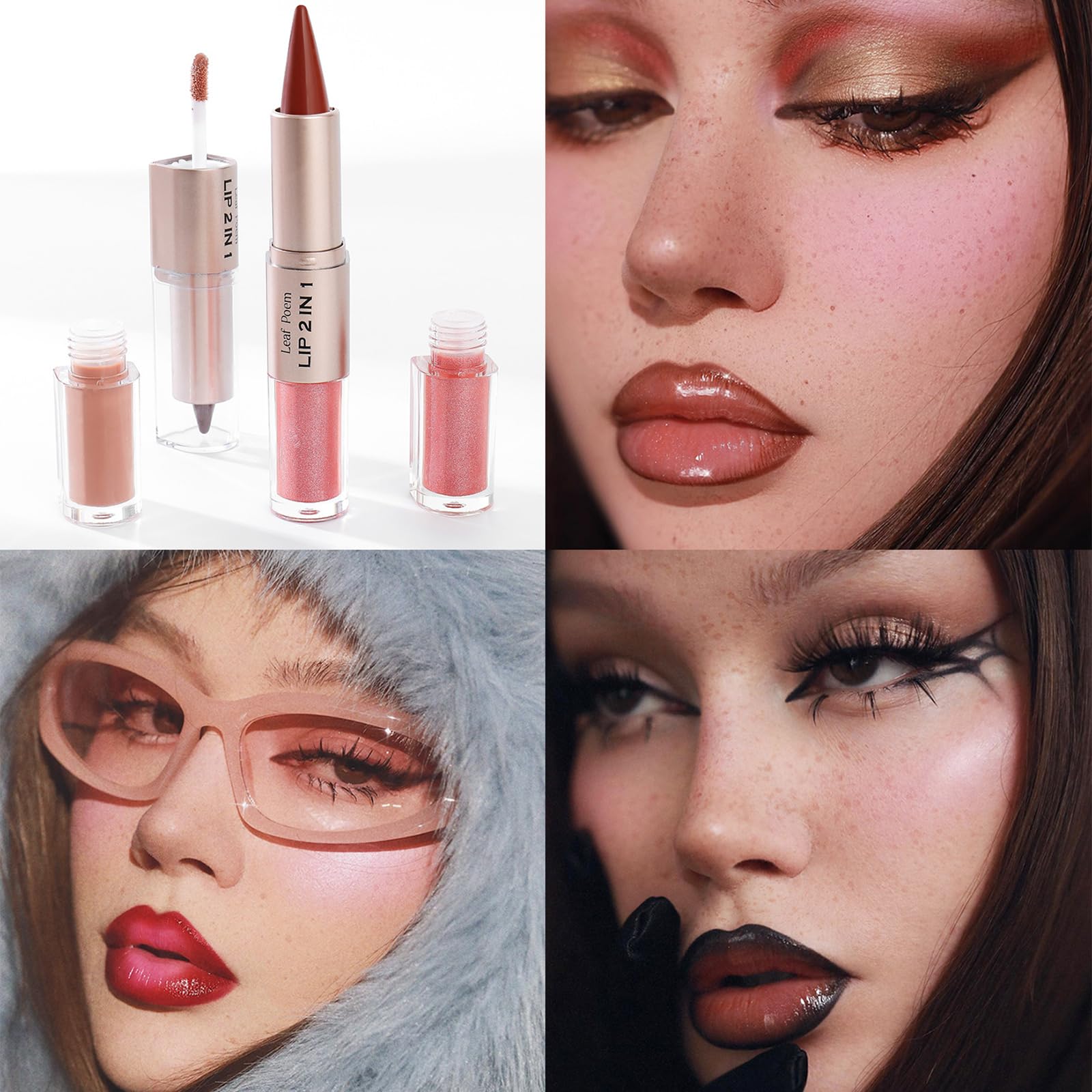 MooGlamor model applying gloss showing defined lips and glossy finish benefit
