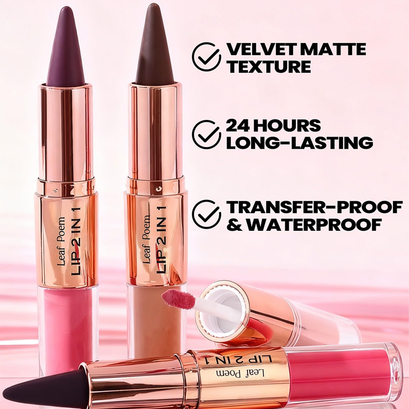 MooGlamor dual-ended close-up highlighting liner and gloss ends, easy use