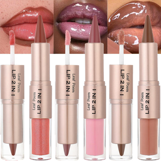 MooGlamor front view of three-piece lip combo packaging showing shades and dual ends for convenience