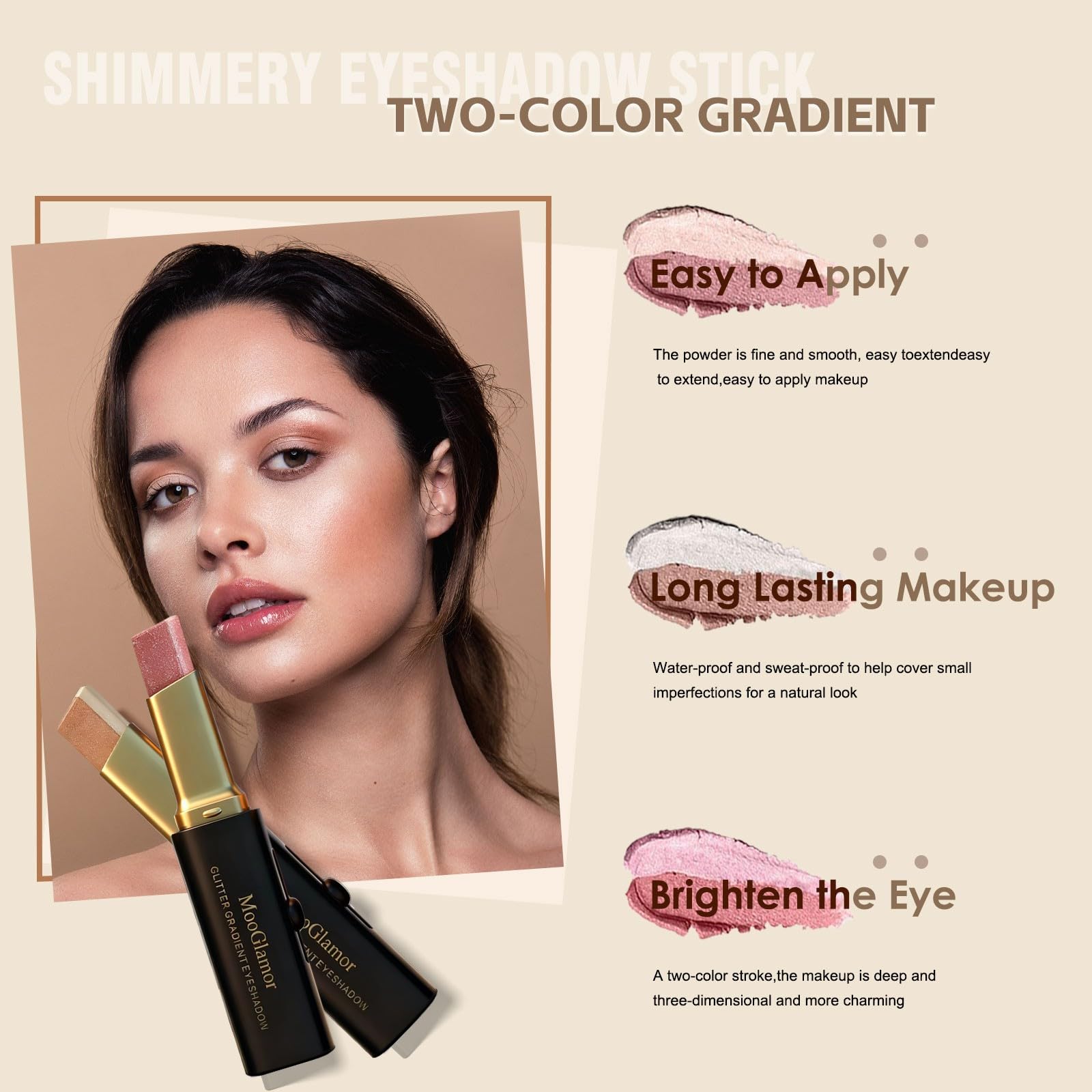 MooGlamor dual-shade stick close-up highlighting two-color gradient and easy blending