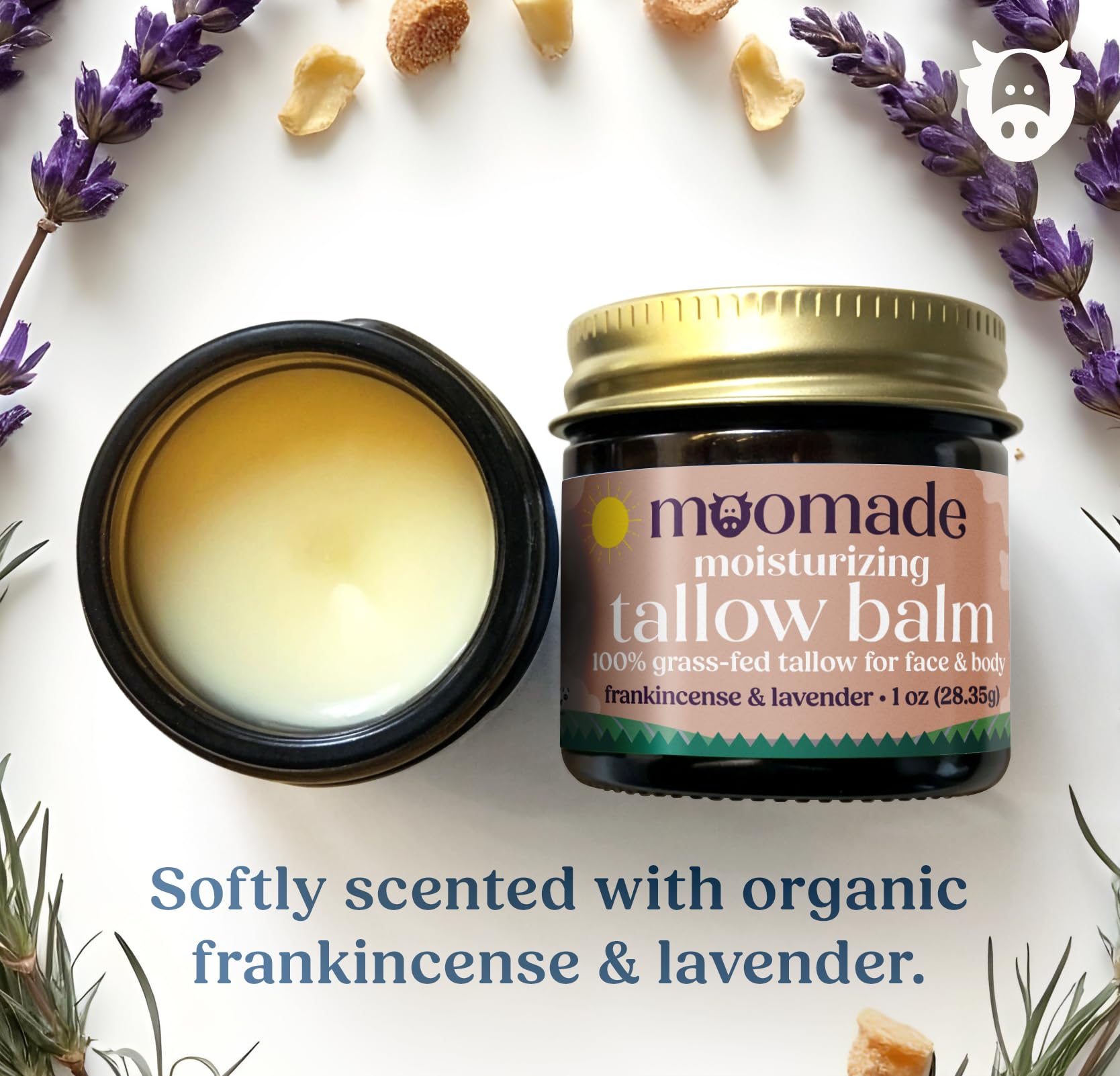 moomade open jar close-up texture highlights rich tallow balm for deep hydration
