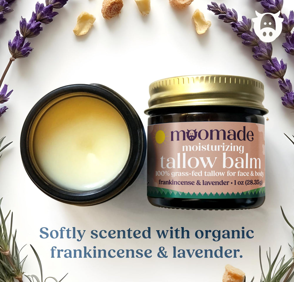 moomade open jar close-up texture highlights rich tallow balm for deep hydration