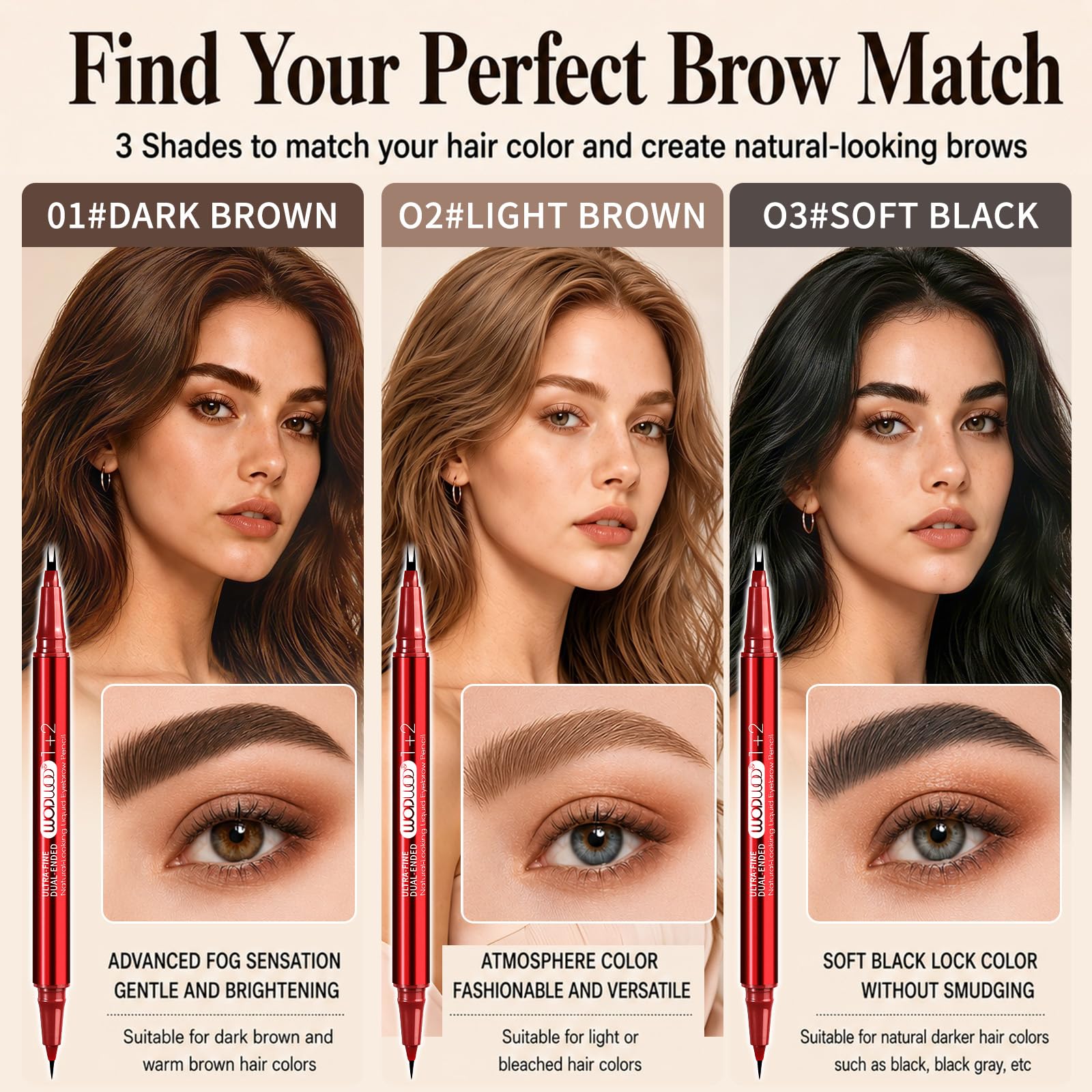 MOOMARTO before and after brow comparison showing fuller, natural-looking brows