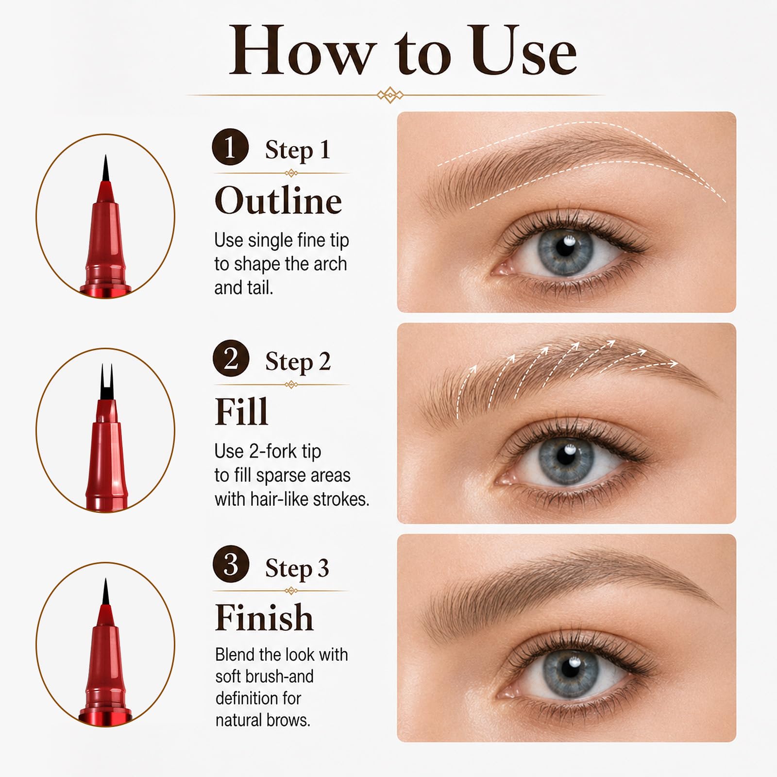 MOOMARTO hair-like strokes on skin demonstrating natural texture and fuller brow effect