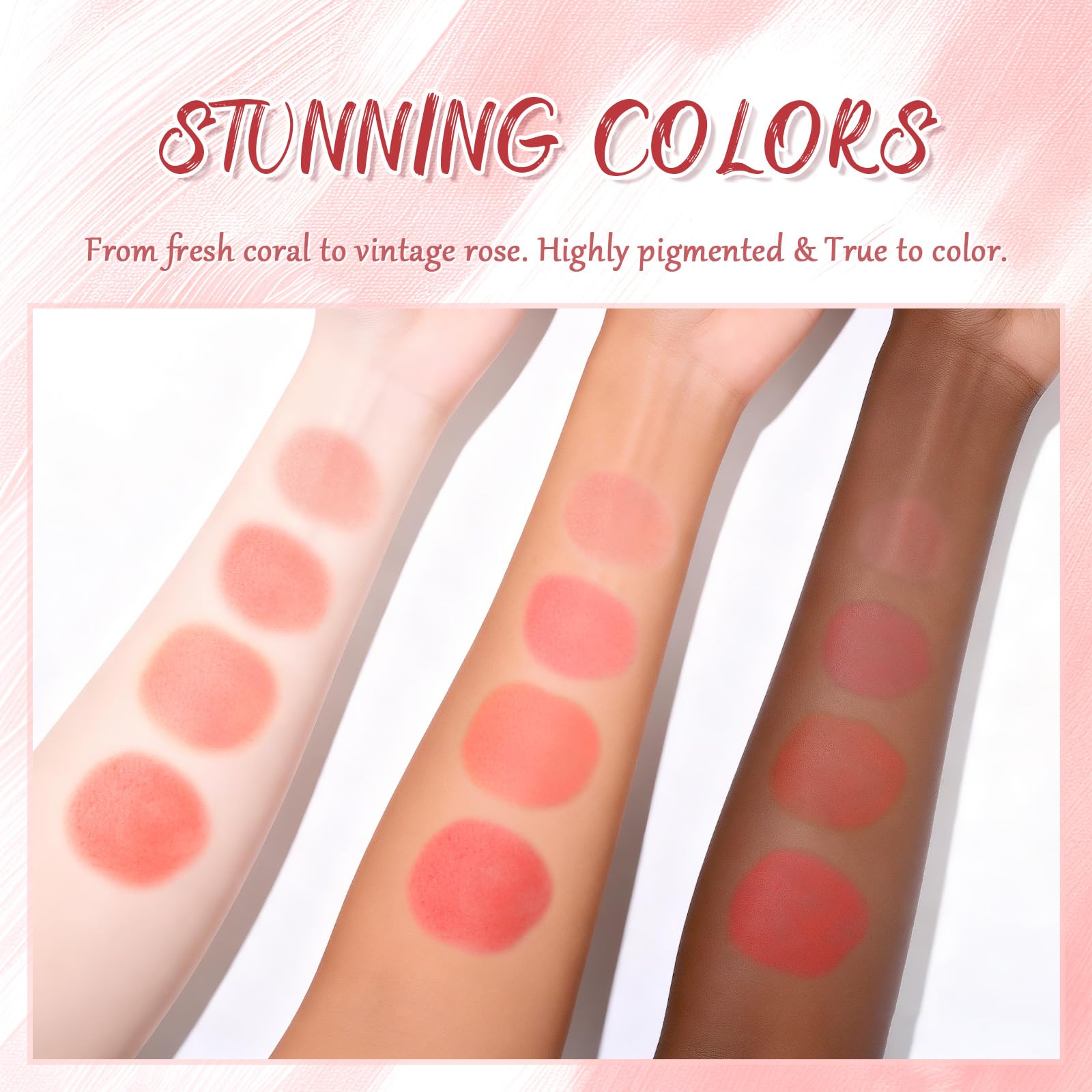 MOOMARTO swatches on arm showing color payoff and buildable payoff for diverse skin tones