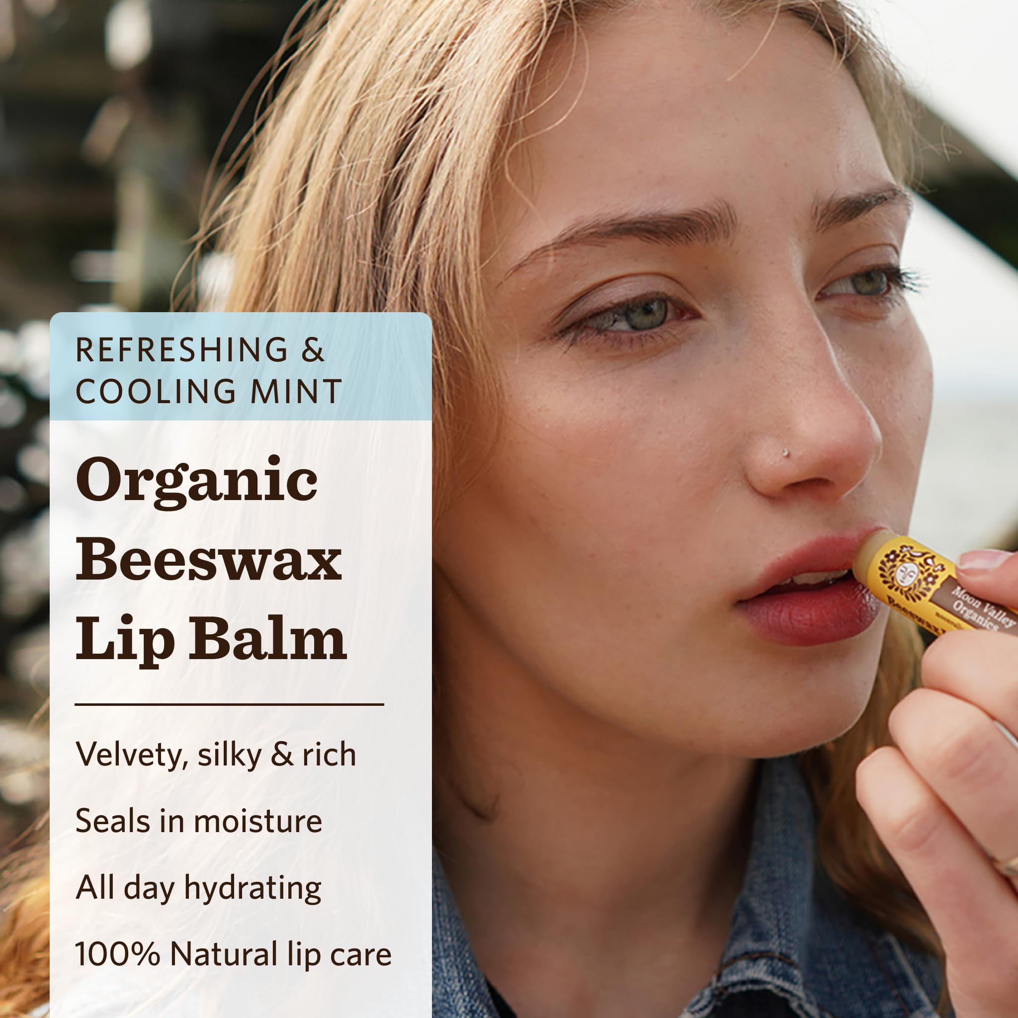 Moon Valley Organics close-up of balm texture melting on contact illustrating smooth application benefit