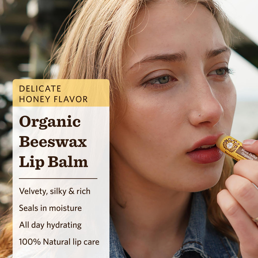 Single Moon Valley Organics Sweet Honey stick angled to show label and twist base