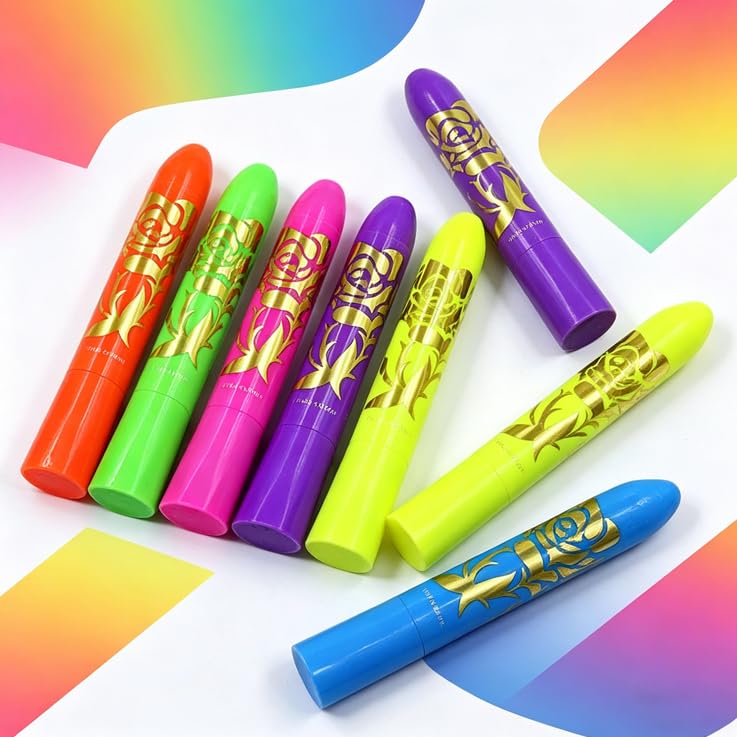 Moonear crayons glowing under UV light highlighting high fluorescence
