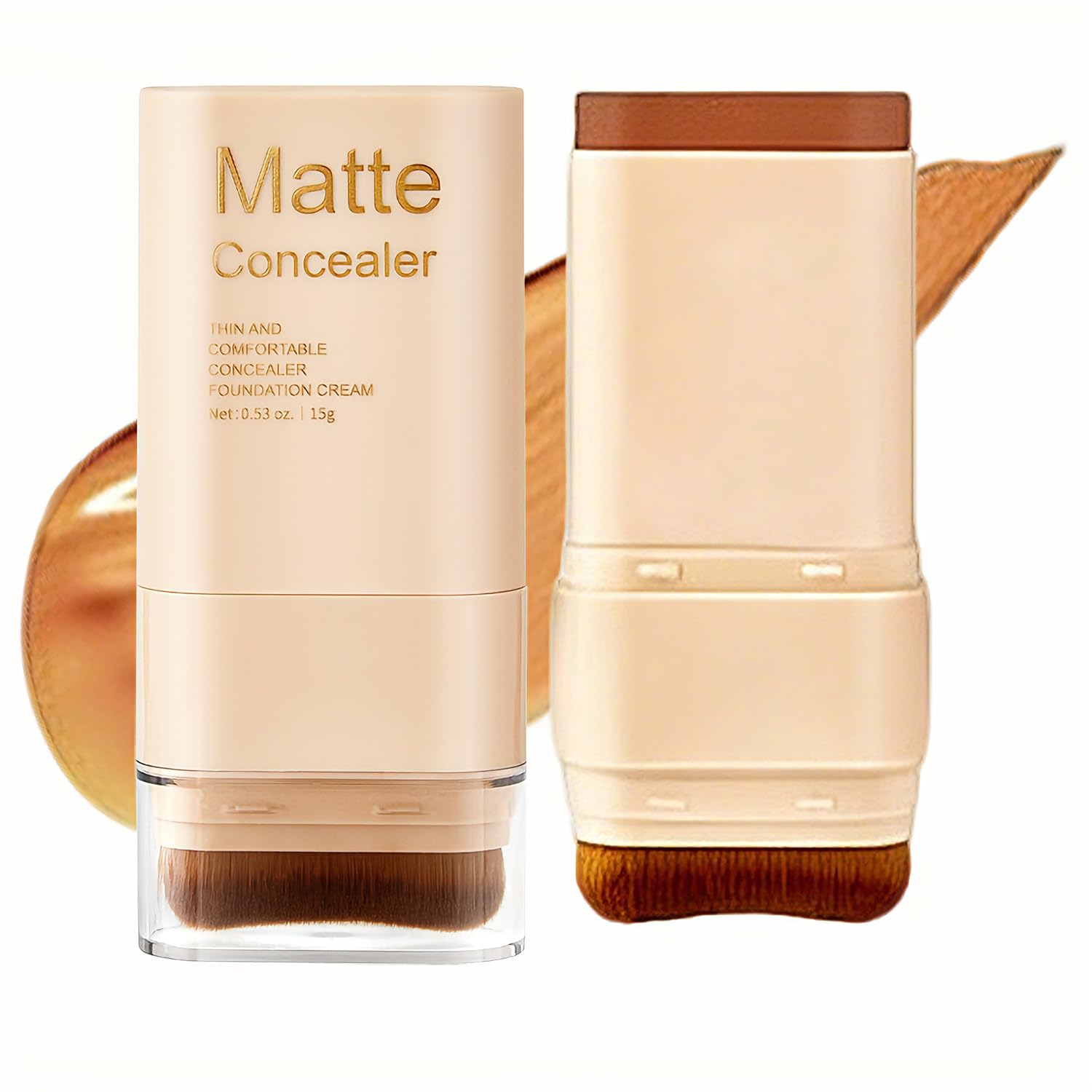 MOONGAZE front packaging of matte concealer foundation stick shows compact design and portability benefit