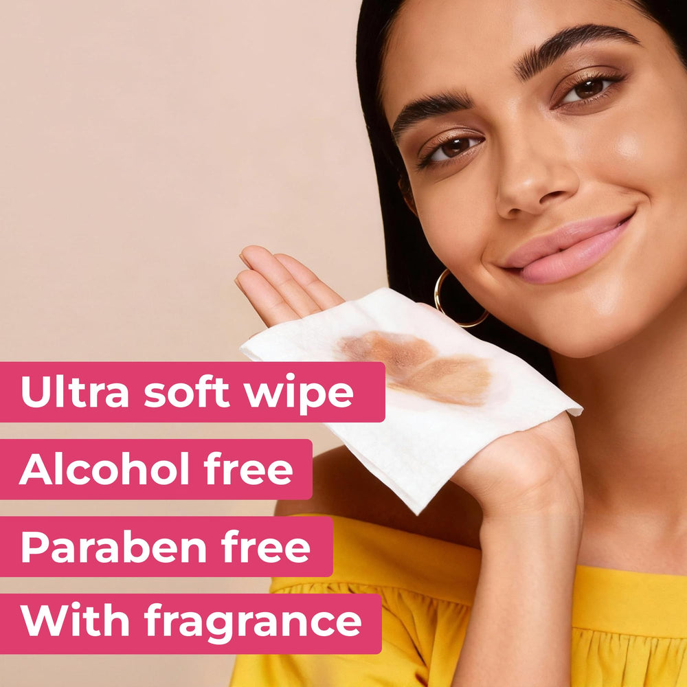 MOONIES wipe removing mascara showing gentle yet effective cleaning