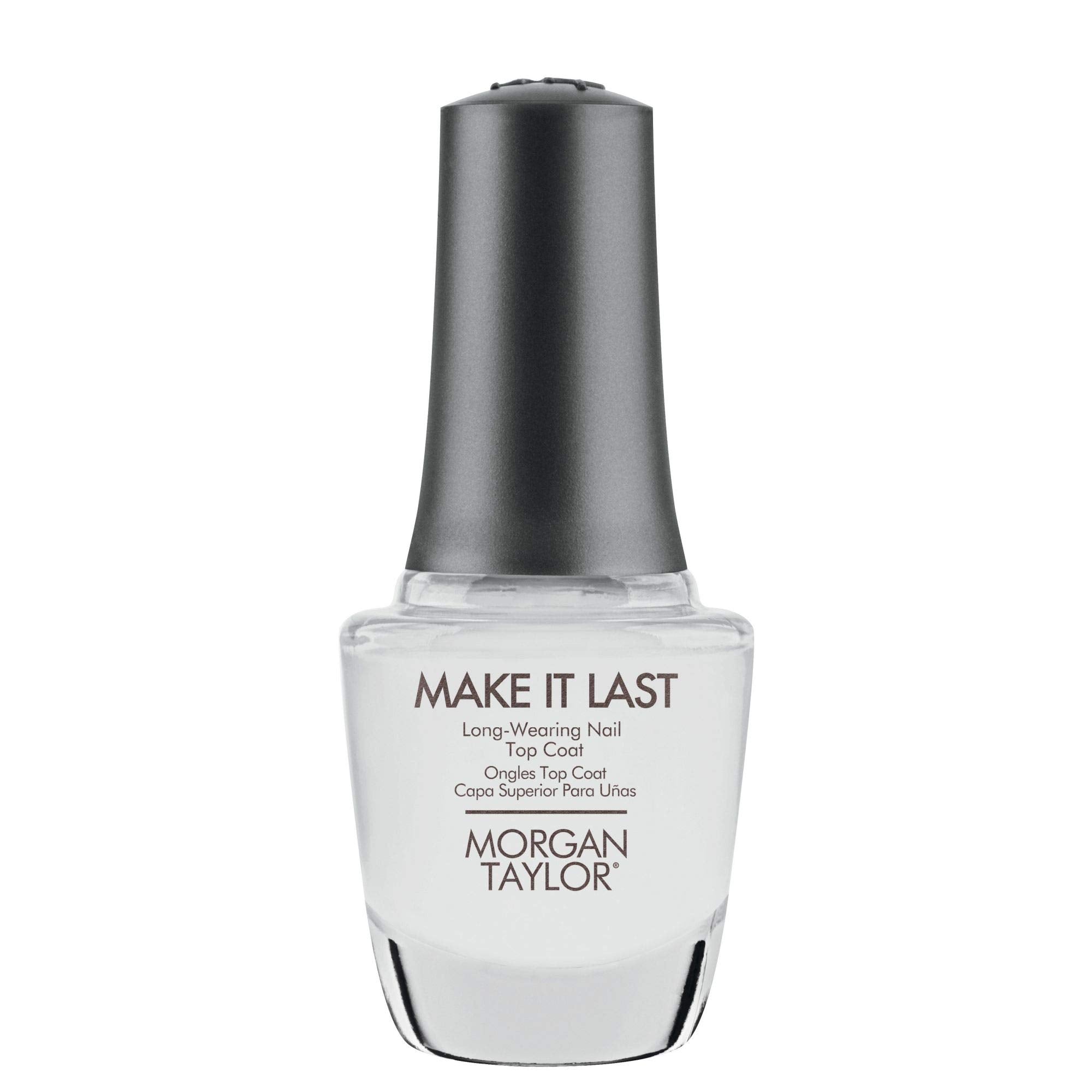 Morgan Taylor bottle front showing glossy protective finish for longer-lasting manicures