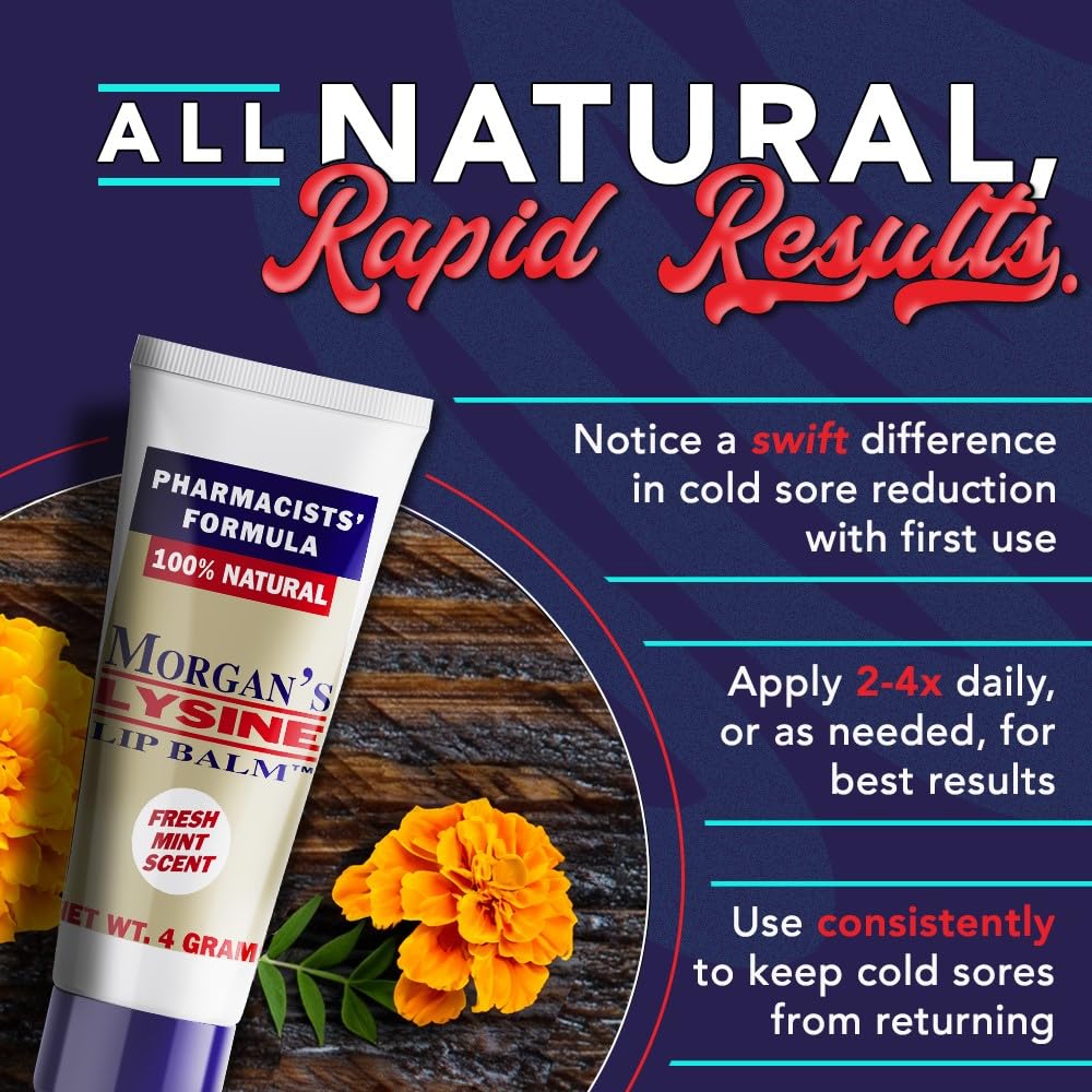 Morgan's Lysine Lip Balm held in hand to show size and travel-friendly benefit