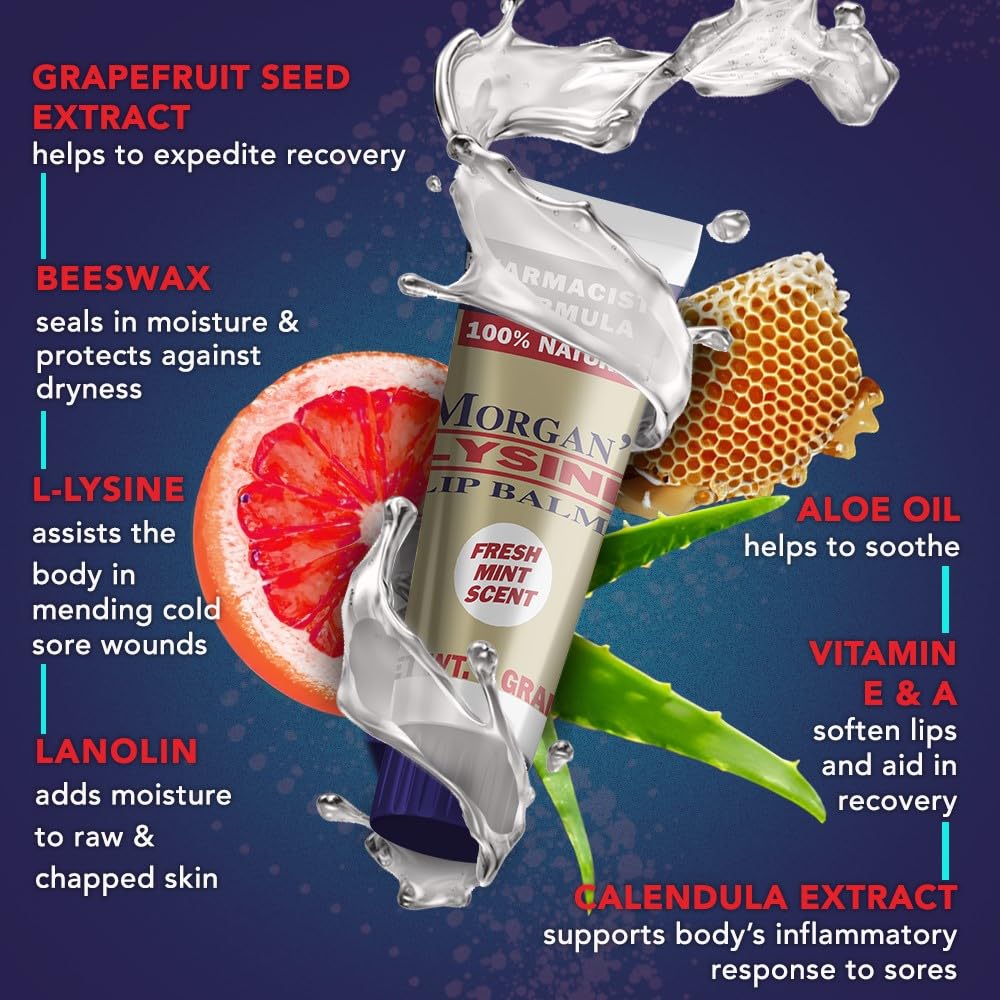 Morgan's Lysine Lip Balm smooth balm texture close-up for quick soothing benefit