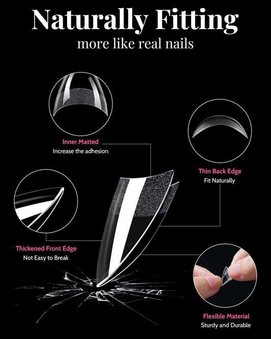 MORGLES almond tip close-up highlighting smooth curve for natural fit and elegance
