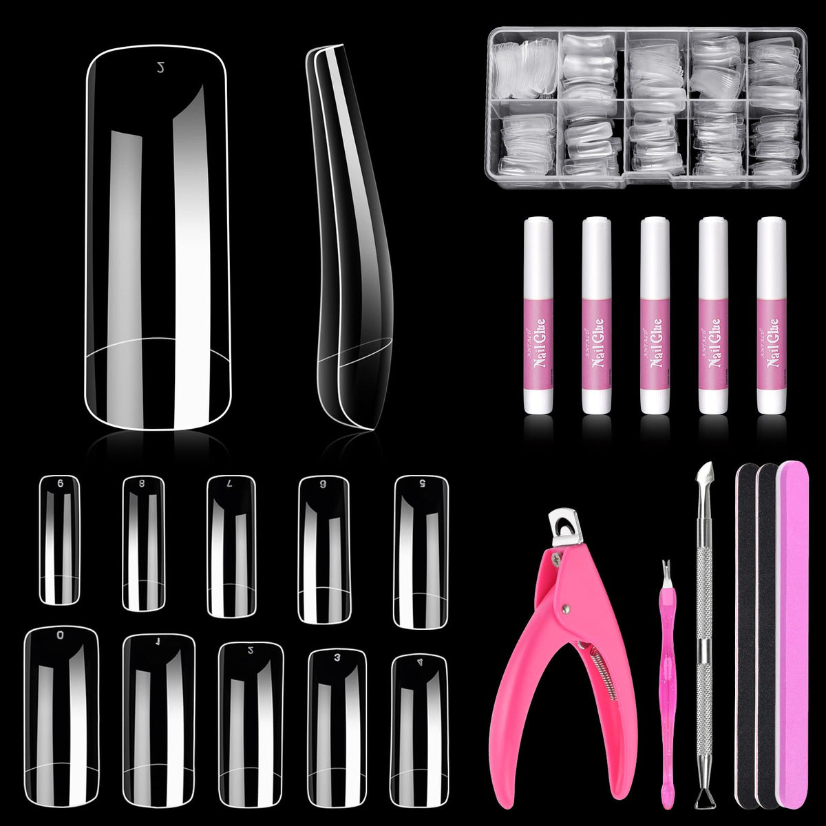 MORGLES clear square tips box front showing full kit convenience