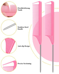 MORGLES pink rat-tail combs for precise parting and salon control benefit