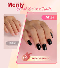 morily application in hand demonstrating quick press-on convenience