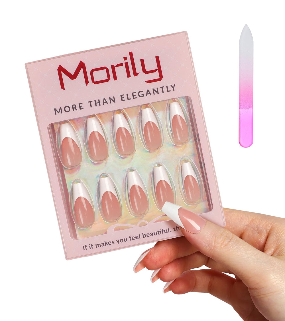 morily close-up of pink white French tip detail with smooth finish