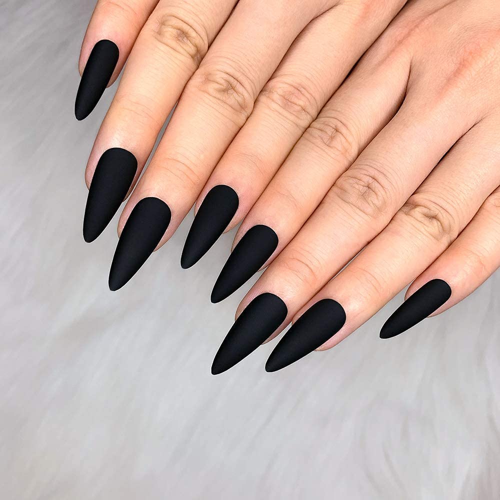 morily front packaging showing matte black nails and included kit, instant salon look