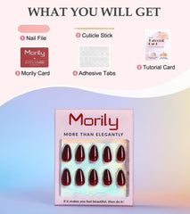 morily hand model wearing short almond nails demonstrating practical length