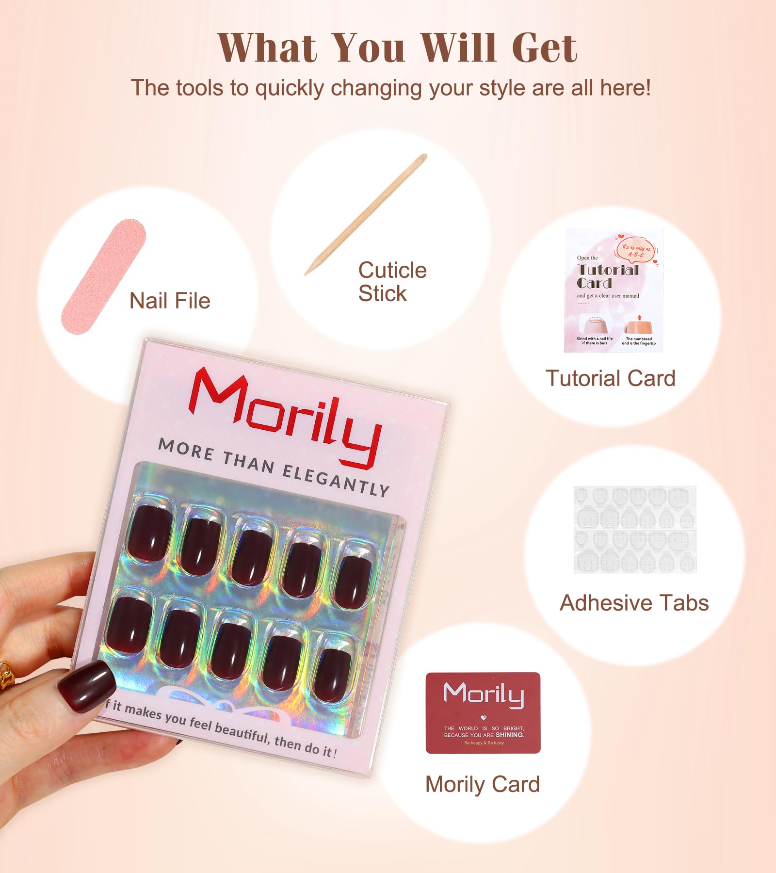 morily nails worn on hand in daily setting, demonstrates practical elegance