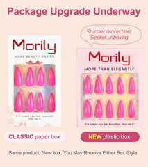 morily nails next to ruler for scale showing medium stiletto length and realistic sizing