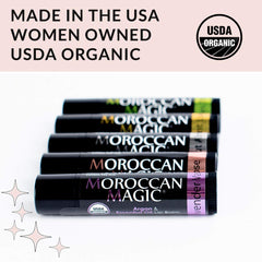Moroccan Magic label close-up showing organic certification and ingredient transparency