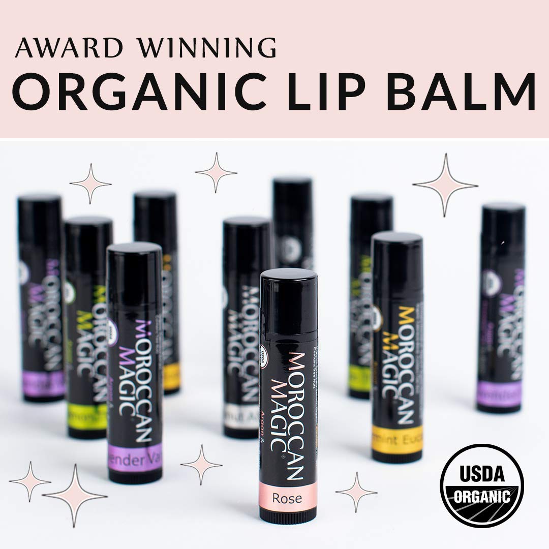 Moroccan Magic lip balm in a lifestyle bag showing portable, everyday convenience